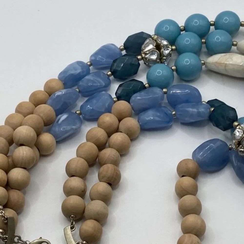 Triple Strand Acrylic Faceted Beads Wood Gold Tone LYNDELL NYC Designer Necklace